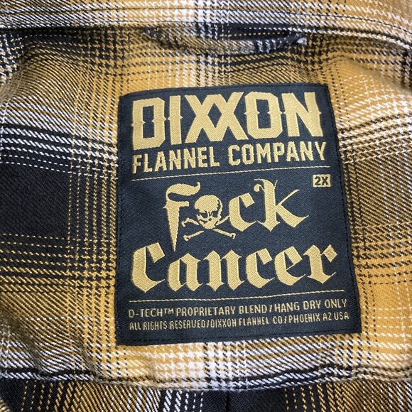 DIXXON The Fxck Cancer Flannel Men's 2X Gold Plaid Button Shirt 2XL - Picture 3 of 10